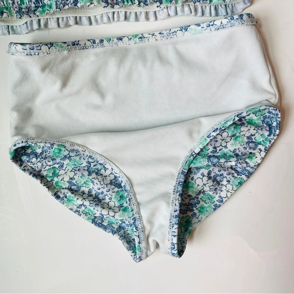 Gap Kids Microfloral Blue and Green Smocked high Waisted Swimsuit